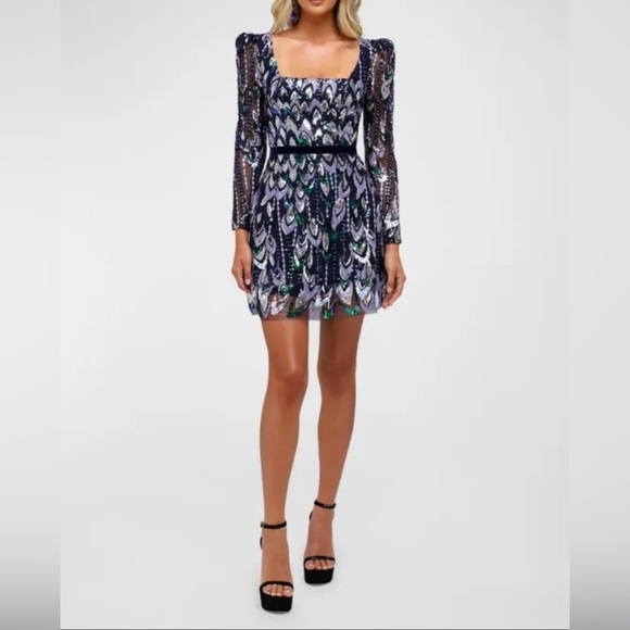 Helsi Alice Square-Neck Sequin Mini Dress in Purple NWT - Picture 1 of 9